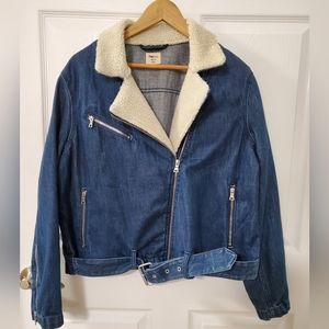 🩷2/$50❤️Gap Denim Sherpa Moto Jacket | Size XXL